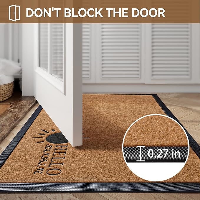 Dirt Trapping Outdoor Welcome Mats, 31x47 Durable Non-Slip Door Mat Outside Entrance, Low Profile Easy Clean Doormat for Patio Porch Front Indoor Entryway, Brown