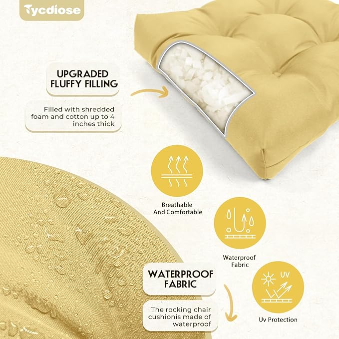 All Weather Wicker Chair Cushions of 3 Pieces, Waterproof Outdoor Wicker Chair Cushion for Patio Furniture Loveseat Settee Bench, 1 Loveseat and 2 U-Shaped Thickened Cushions, Khaki