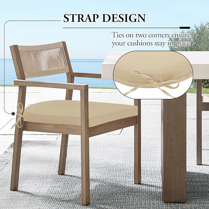 Wellsin Outdoor Chair Cushions for Patio Furniture - Patio Chair Cushions Set of 2 - Water Resistant Round Corner Outdoor Seat Cushions 17"X16"X2", Beige