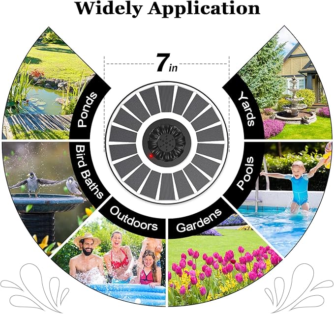 Yzert Solar Fountain with 2000mAh Battery & Innovative Indicator, 3.5W Glass Solar Water Fountain Pump Works in Cloudy Day with 7 Nozzles for Bird Baths, Gardens, Ponds, Pools, Outdoors-White