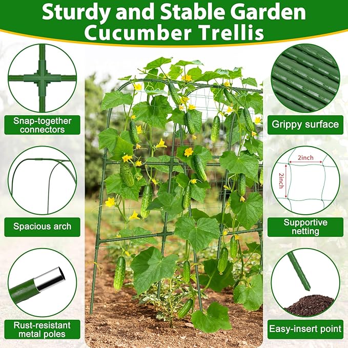 Garden Cucumber Trellis for Climbing Plants Outdoor- 66x48 Inch U-Shaped Cucumber Trellis for Raised Bed, Metal Arch Plant Trellis for Outdoor Vegetable Grape Pea Bean Vine Squash