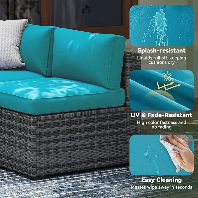 Aoxun Replacement Cushions for Outdoor Furniture, 14-Piece Outdoor Cushions for Patio Furniture, Deep Seat, Waterproof & Fade Resistant Couch Cushion for 6-Seat Patio Conversation Sets, Sky Blue