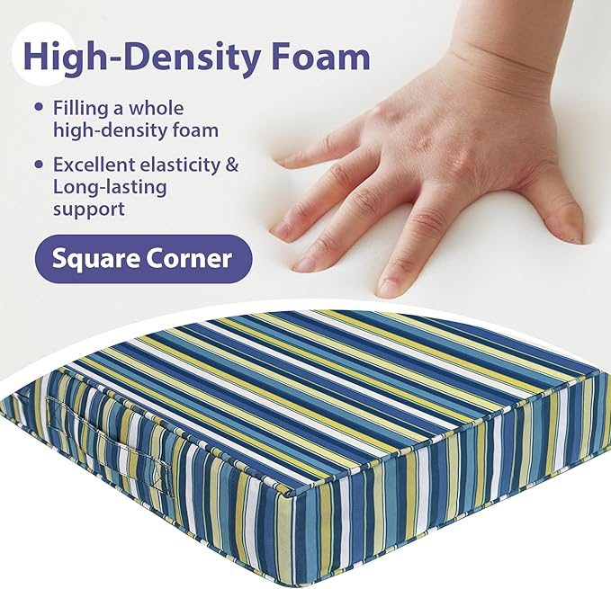 Outdoor Chair Cushions Set of 4,Waterproof Outdoor Seat Cushions for Patio Furniture,Patio Chair Cushion with Handle and Ties, Out Door Chair Pads,17" x 16" x 2", Blue Stripe