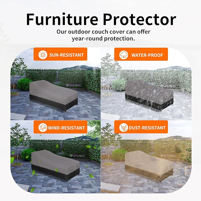 Easy-Going Waterproof Outdoor Chaise Lounge Cover, Heavy Duty Patio Chair, Windproof Furniture With Air Vent - 78Wx35.5Dx33H inch, Gray/Black