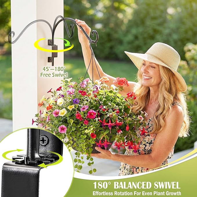 AJART Bird Feeder Hangers Outdoor: 12-Inch Swivel Hanging Plant Bracket for Wall Mount - Swivel Plant Hook for Flower Basket