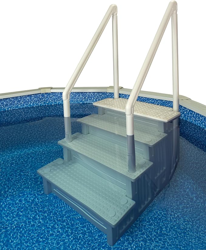 Aqua Select Anti-Slip in-Pool Steps | Pearl White/Pearl White Steps | for Above Ground Swimming Pools | Can Mount to Decks 48" to 54" H | Safety Stairs Capacity Up to 350 lbs