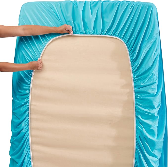Clara Clark Fitted Sheet, Extra Deep Pocket Fits Deep Mattress, Luxury Soft Fitted Sheet Only, Queen - Extra Deep Beach Blue