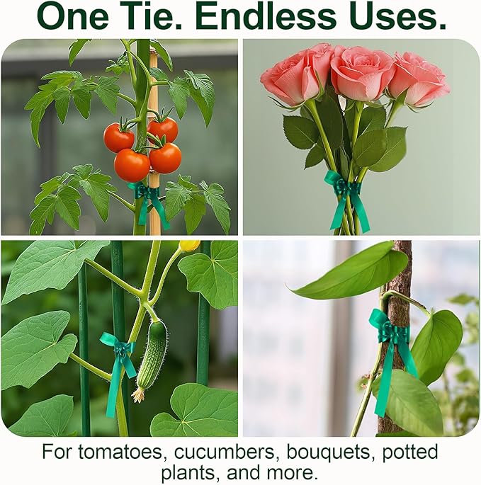 Plant Tie Tape 0.5" × 197 ft – Non-Adhesive Stretch PVC, Cut-to-Length, Weather-Resistant & Reusable Garden Tape for Vines, Tomatoes & Trees, Includes Binder Clip & Mesh Bag