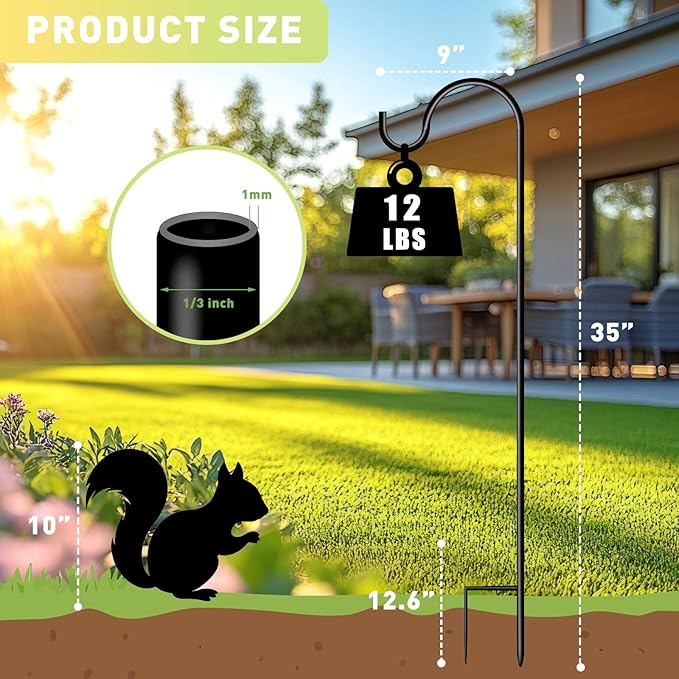 Shepherds Hooks for Outdoor 35Inch Garden Bird Feeder Pole with 2 Prongs Base for Hanging Flower Basket Plant Pot Solar Lantern Light Wind Chime Hanger for Wedding Decor 12 Pack