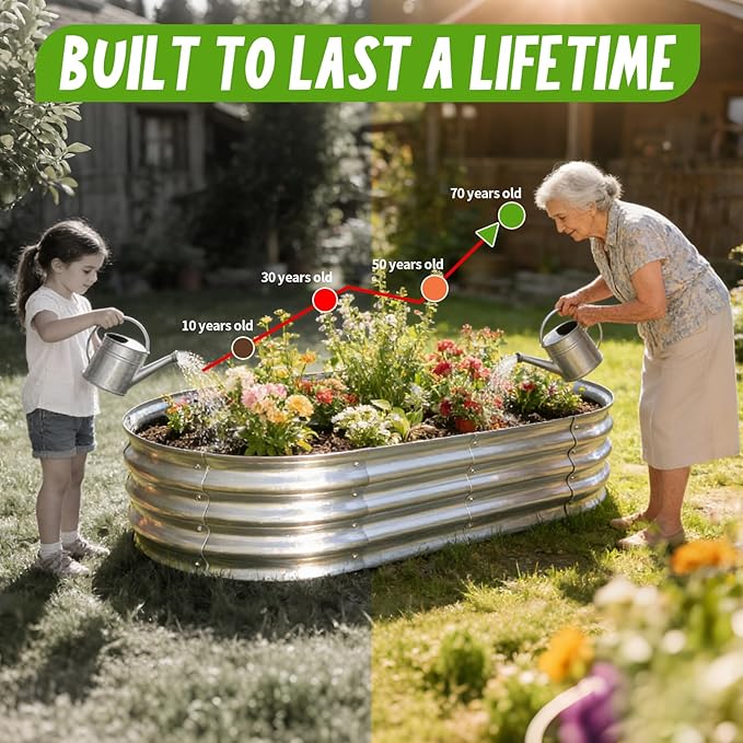 Galvanized Raised Garden Bed Kit, Planter Garden Boxes Outdoor, Oval Large Metal for Vegetables Fruits, Flowers Planter Boxes, Easy Assembly Garden Bed Kit 4x2x1 FT (1-Pack)