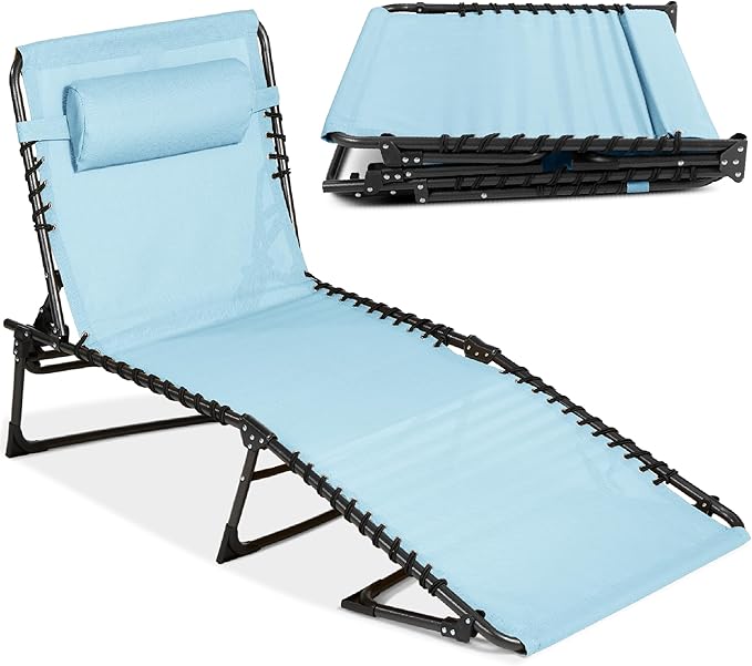 Best Choice Products Patio Chaise Lounge Chair, Portable Outdoor Folding Recliner for Lawn, w/ 8 Positions, Handles, 300lb Capacity - Slate Blue