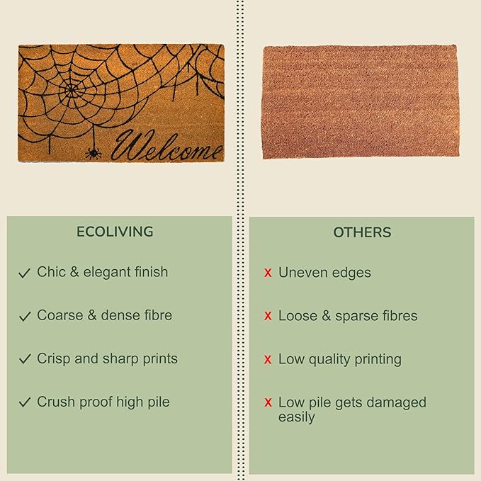 Decorative Halloween Welcome Mat, Spider Web, Natural Coco Coir Mats with Non-Slip PVC Backing, Indoor Outdoor Mats for Home & Office, Floor Mats for Door Decor, 30"x17"