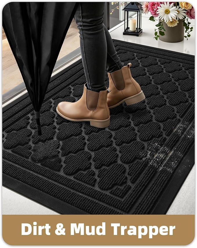 Color&Geometry Large Front Door Mat Outside Entrance, Heavy Duty Non Slip Low Profile Doormat for Entryway, Trap Dirt and Moisture Welcome Mats All-Weather, Easy Clean, Patio, Garage, 36"x60" Black