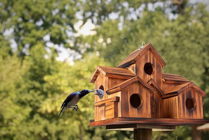 Bird Houses for Outside,Outdoor 5 Hole Bird House Room for 5 Bird Families Bluebird Finch Cardinals Hanging Birdhouse for Garden (Brown - Set of 1)