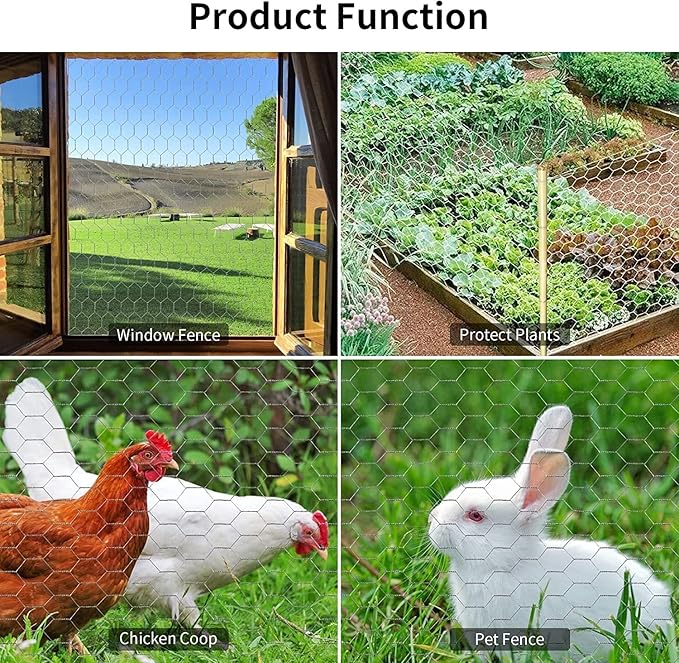 Chicken Wire 16.9 in x 237 in Poultry Wire Netting Hexagonal Galvanized Mesh Garden Fence Barrier for Pet Rabbit Chicken Fencing