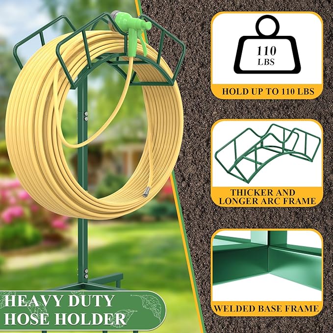 Super Stable Garden Hose Holder, Detachable Water Hose Holders, Hose Storage Stand Holds 150-Feet Hose, Free Standing Water Hose Holders for Outside Yard Lawn (Green)