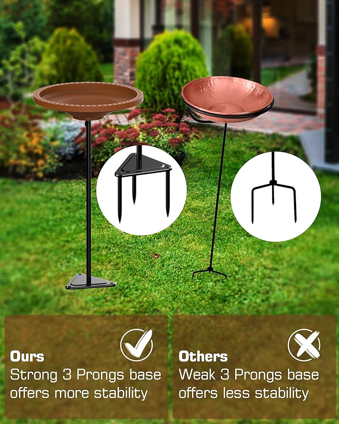 Bird Baths for Outdoors Heavy Duty, 38.5 in Detachable Birdbaths for The Garden Clearance, Bird Bath Bowl Spa & Birdfeeder with Metal Stake Stand for Outdoors Garden, Circle Style (Brown)