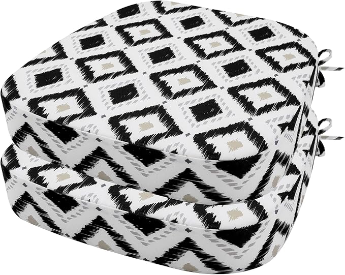 idee-home Outdoor Chair Cushions Set of 2, 19" x 19" x 3" Thick D-Shaped Patio Furniture Outdoor Seat Cushions Waterproof with Ties, Dining Pads