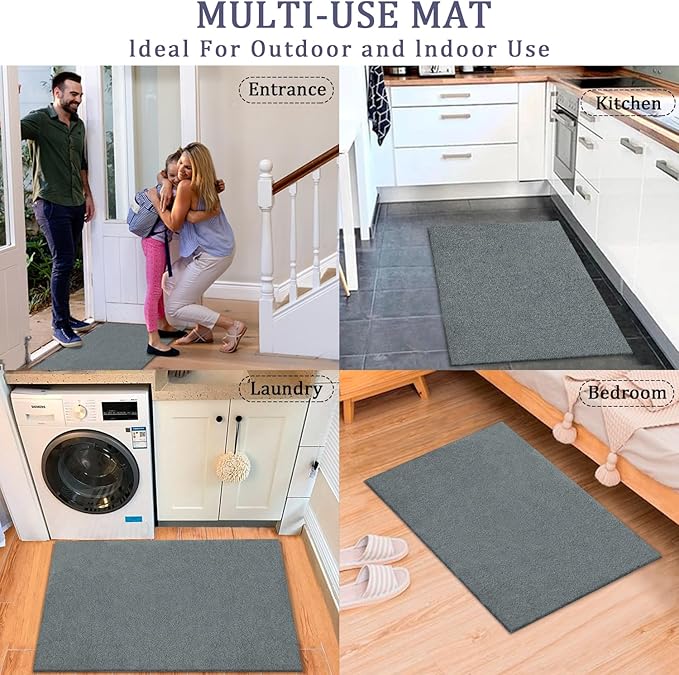 AAZZKANG Plain Doormat Set of 2 Front Door Floor Mat with Non Slip Rubber Backing,Ultra Absorb Mud Easy to Clean Ultity Mats for Home Entrance Gray