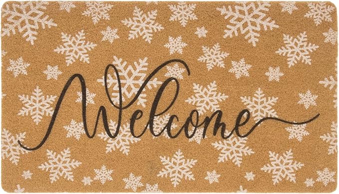 Winter-Welcome-Doormat Outdoor-Entrance Cute Snowflake Door Mat Non Slip Christmas Holiday Coir Doormat 17 X 29 Inch