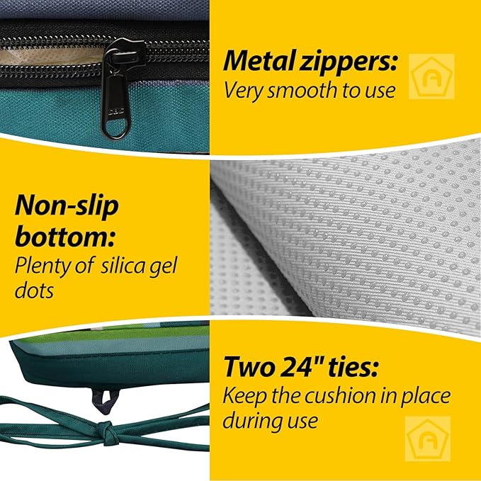 AAAAAcessories Outdoor Seat Cushions for Chairs, Waterproof, Fade-Resistant, 18.5" x 16" x 3", Patio Furniture Replacement Cushions, Set of 2, Ash Teal Seaside Stripe