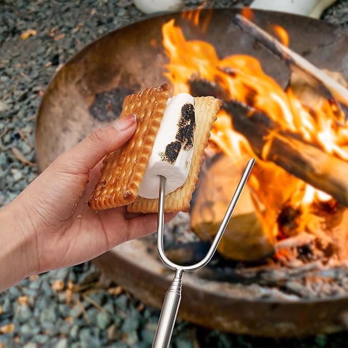 UNCO Marshmallow Roasting Sticks - 10 Pack, 45" Extendable Stainless Steel Campfire & Fire Pit Sticks for Marshmallows & Hot Dogs