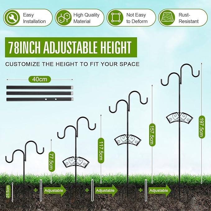 Garden Hose Holder, Upgraded Water Hose Holder, 2-in-1 Heavy Duty Hose Stand, 88Inch Freestanding Hose Hanger, Detachable Garden Hose Storage Rack with Adjustable Shepherds Hooks, Bird Feeder Pole