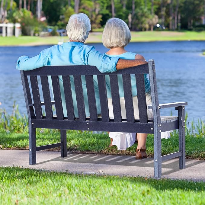 YITAHOME Garden Bench, All Weather Outdoor Bench for 2-3 Persons, Fade/Rot Resistance Patio Benches for Park, Porch, Patio & Backyard (Navy)