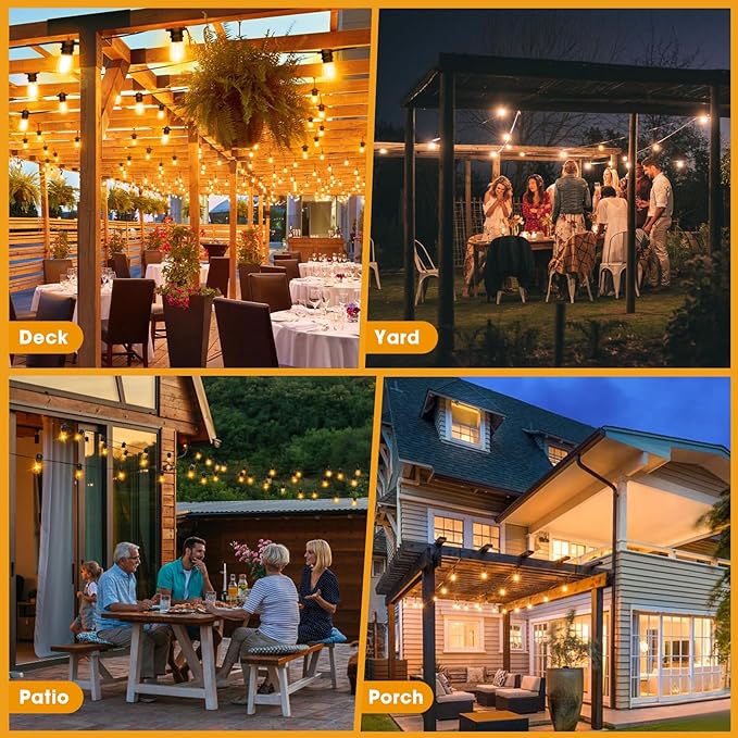 S14 LED Outdoor String Lights 150FT Patio Lights Outdoor Waterproof with 45+3 Shatterproof LED Bulbs, Hanging Backyard Lights for Outside Deck Patio Garden Balcony Decorations