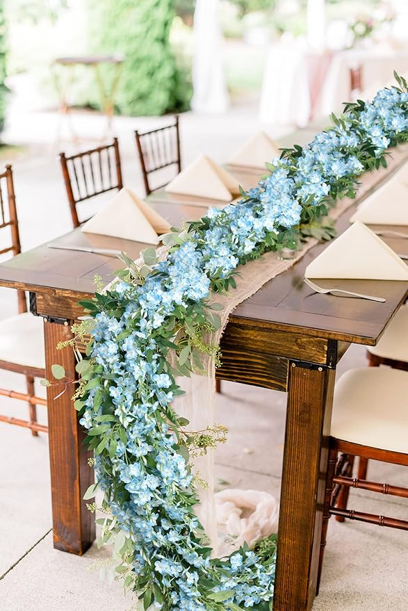 DearHouse 2Pcs 6 Ft/Piece Artificial Flowers Silk Wisteria Garland Artificial Wisteria Vine Rattan Silk Hanging Flower for Home Garden Outdoor Decor (Blue)