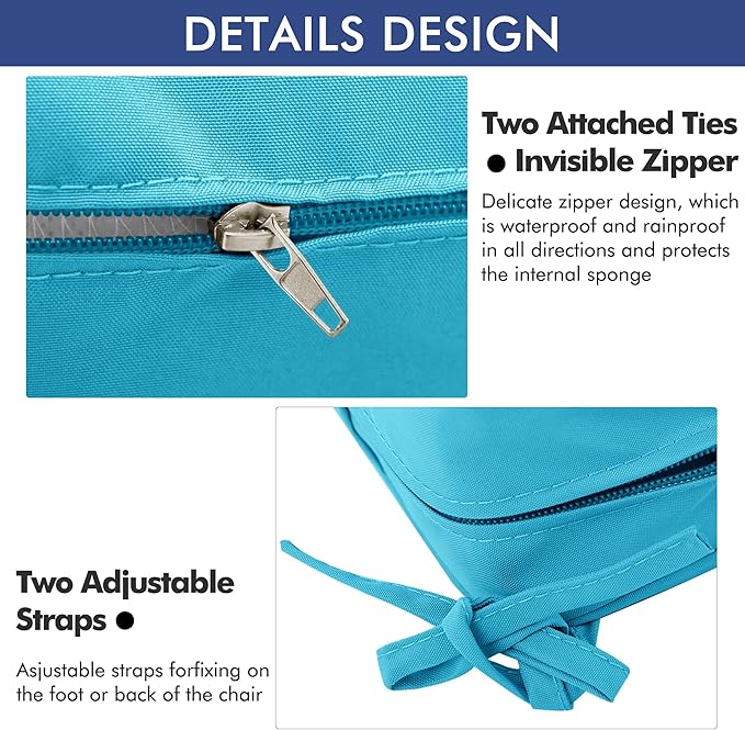 Outdoor Chair Cushions 24 x 24 Inch Waterproof Patio Chair Cushions with Tie 5 Year Color Fastness Thick Outdoor Seat Cushion for Garden Lawn Patio Furniture Teal Set of 2
