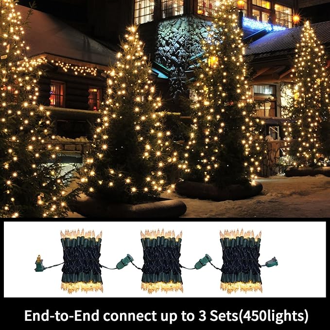 LAMPHOME Clear Christmas String Lights 150 Count 31.9Ft Incandescent Bulb Mini Lights for Indoor Outdoor Xmas Tree Garland Birthday Wedding Party Festival Decoration, Green Wire