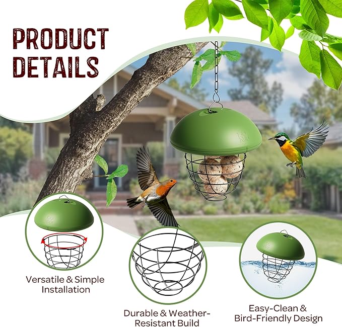 LONA Suet Ball Bird Feeder Outdoor Hanging Fat Ball Feeders with Versatile Mount Durable Weatherproof Washable Transparent Tube Wire Steel Metal Feeder for Wild Birds