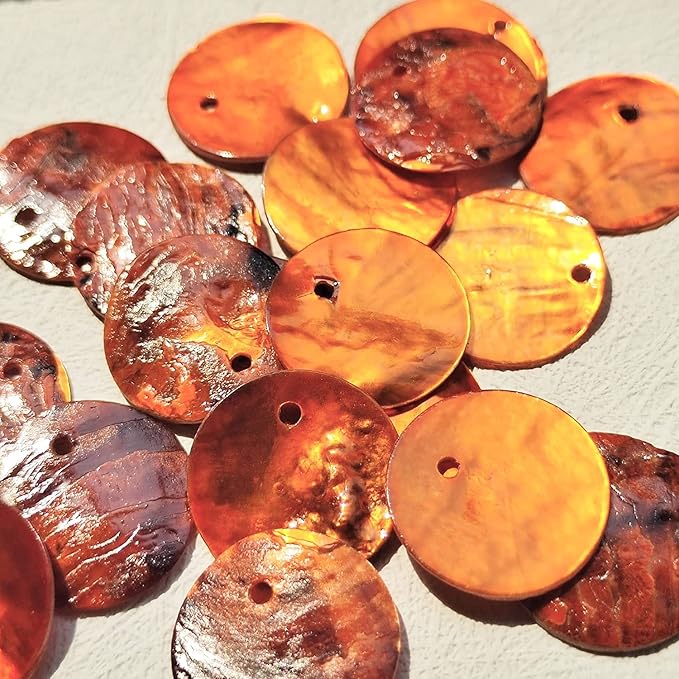 Firstmeet Shell Beads 65pcs Natural 20mm Flat Round Mussel Shell Coin Drop Charm Beads with Iridescent Back for Handcraft Jewelry Making(DIY-1023-Orange-20)