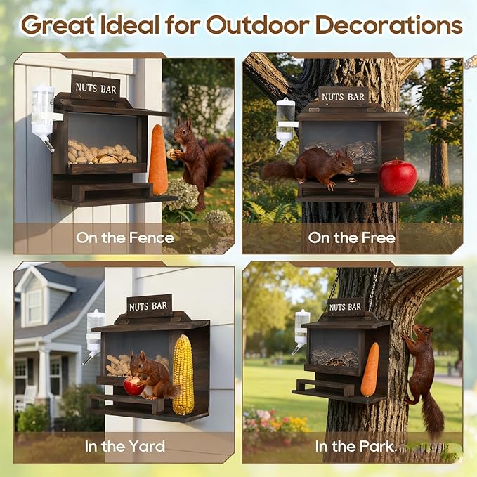 Squirrel Feeders for Outside, Nut Bar Squirrel Feeder, 11.8" Large Squirrel Picnic Table Peanut Corn Cob Feeder, Durable Wooden Chipmunk House Box for Corn Peanuts, Funny Squrrill Nuts Bar
