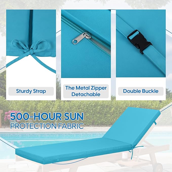 Only choice Outdoor Chaise Lounge Cushion Set of 2, 75" x 24" Lounge Chair Cushion Water-Resistant & Fade-Resistant for Lawn, Pool, Replacement Seat Cushion for Patio (Sky Blue)