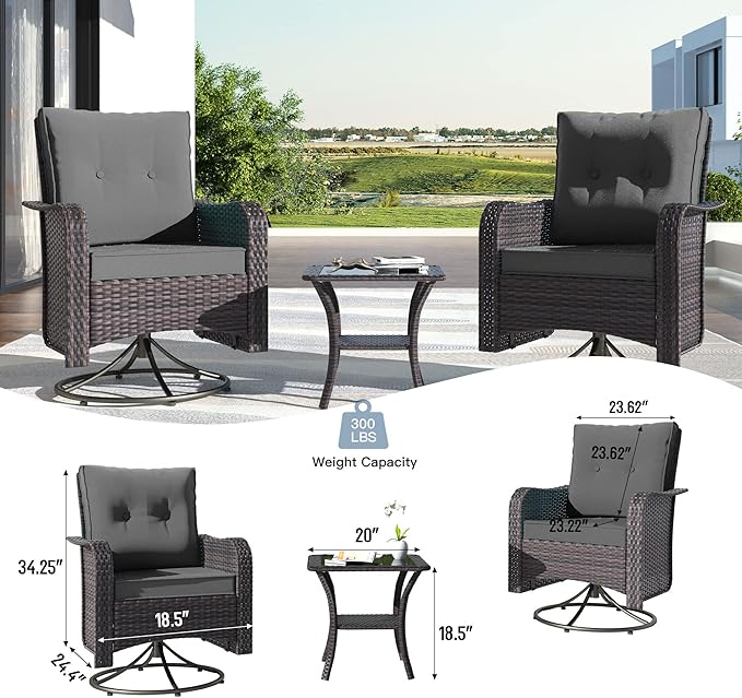 Kullavik 13PCS Outdoor Patio Furniture Set,PE Wicker Rattan Sectional Sofa Patio Conversation Sets with 43" 55000BTU Gas Propane Fire Pit Table,Swivel Rocking Chairs Set,Grey