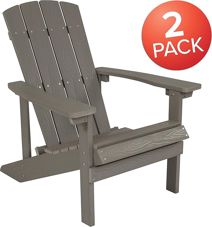 Flash Furniture Charlestown Poly Resin Adirondack Chair - Gray - All Weather - Indoor/Outdoor - Set of 2