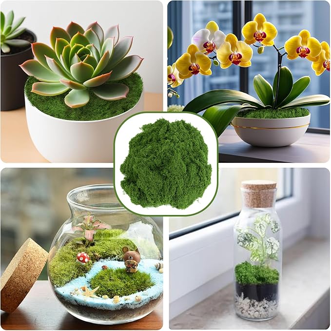 Fake Green Moss for Potted Plants,Artificial Moss for Crafts Indoor,DIY Table Decorating Fairy Garden Accessories Wedding Party Floral Decor Outdoor(Dark Green 5.3oz)