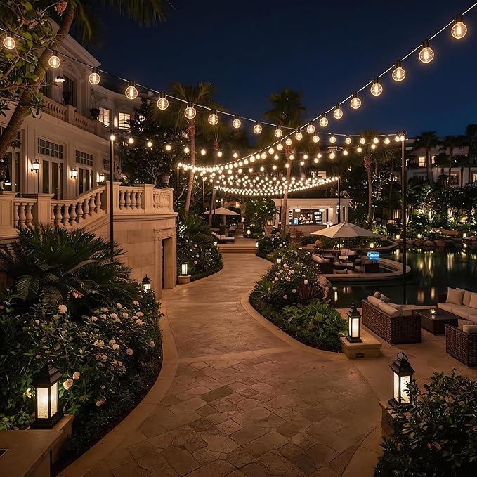 RTTY Classic Series 200FT Outdoor String Lights Expandable System with 74 G40 Bulbs (2x100FT) - for Sprawling Properties, Large Commercial Patios, or Dual-Zone Backyard & Event Lighting