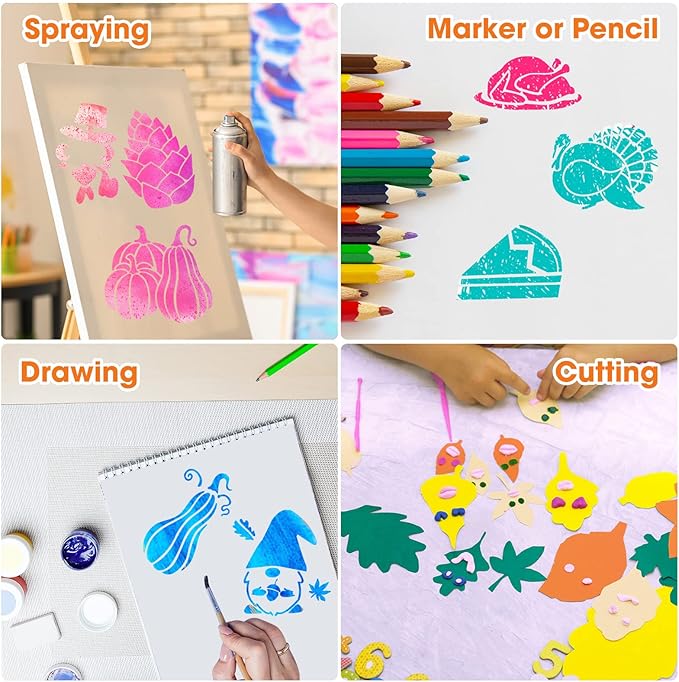 Marspark 66 Pcs Spring Easter Small Stencils for Crafts Reusable 3 Inch Stencils for Painting on Wood DIY Craft Paint Template for Wall Home Decor Card Rock Canvas Drawing Holiday (Pumpkin Style)