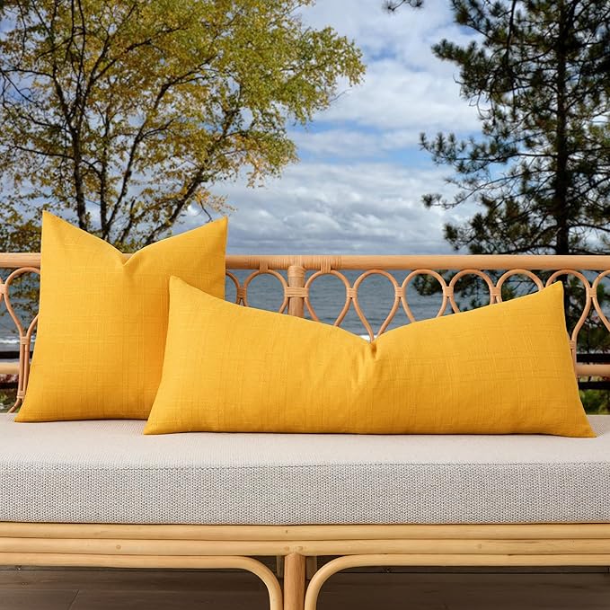 Kevin Textile Outdoor Waterproof Long Lumbar Pillow Cover 14x36 Inch Pack of 1 Checkered Decorative Rectangle Cushion Throw Pillowcases Shell for Patio Tent Garden Couch Bed Sofa Sunflower Yellow