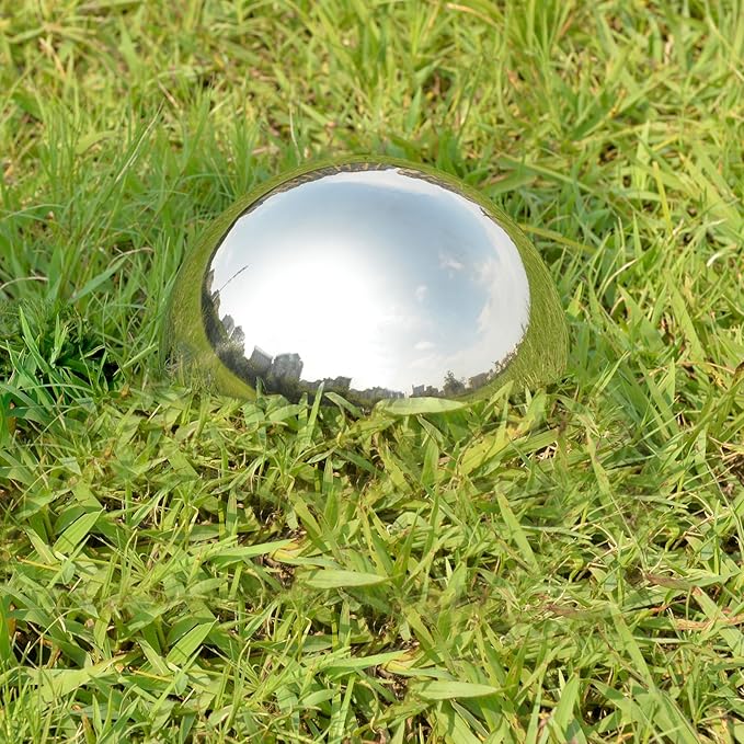 Nerien 8 Inch Gazing Ball, Stainless Steel Garden Mirror Globe, Polished Ornament Sphere, Hollow Floating Reflective Hemisphere for Home Outdoor Pond Housewarming Swimming Pool Decoration, Silver