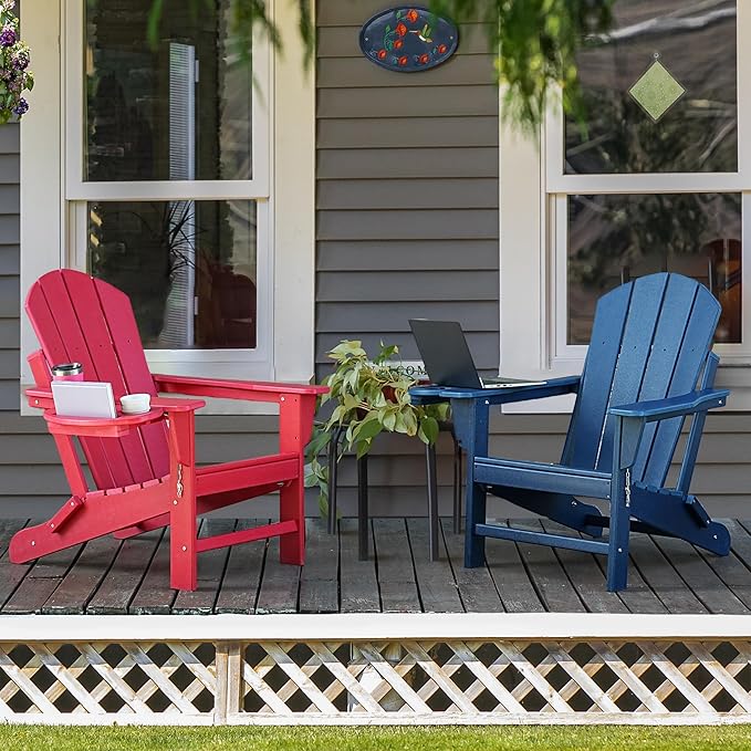 Adirondack Chair Set of 6, HDPE Folding Adirondack Chair with Multifunctional Cup Holder, Weather Resistant Fire Pit Chair for porches, patios, poolsides, Decks.