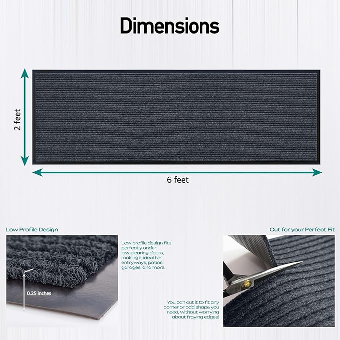 LuxUrux® Durable Rubber Door Mat - Heavy Duty, Indoor/Outdoor, Easy Clean, Waterproof, Patio, Garage - Commercial Floor Mat for Entry (Charcoal, 2' x 6' (Runner))