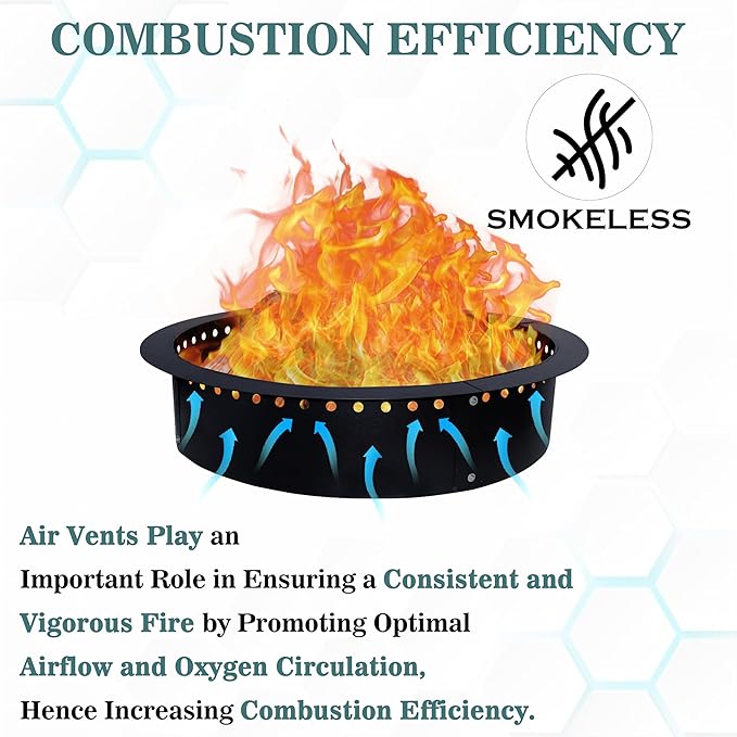 FEBTECH Smokeless Fire Pit Insert 42" - Round Steel Foldable Fire Pit Insert with Air Vents and Coller Support - DIY Fire Ring in or Above Ground for Patio Garden Outdoor Bonfire Camping Accessories