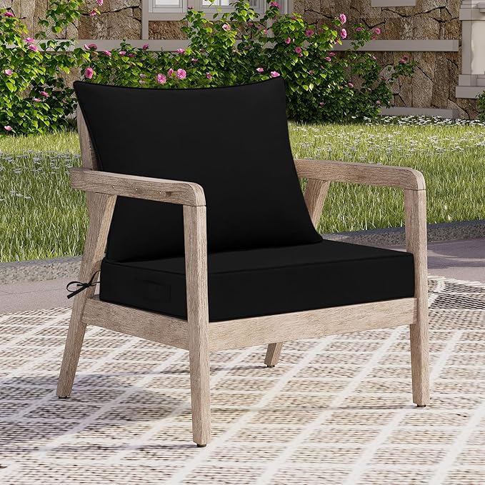 downluxe Outdoor Chair Cushions 24x24 with Removable Cover, Waterproof Patio Furniture Cushions, Deep Seat Cushions for Outdoor Furniture with Backrest for Sofa, Couch and Patio Chairs, Black
