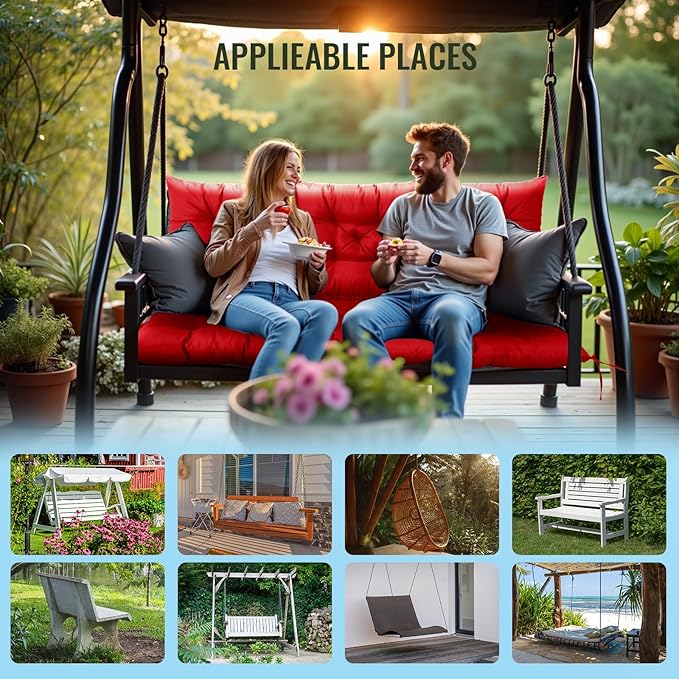 NACATIN 3 Seat Cushion for Outdoor Swing - 60x40 inches, 4" Thick Porch Swing Cushions with Ties and Storage Bag, Waterproof Bench Cushions for Patio, Outdoor, Backyard and Garden (Red)