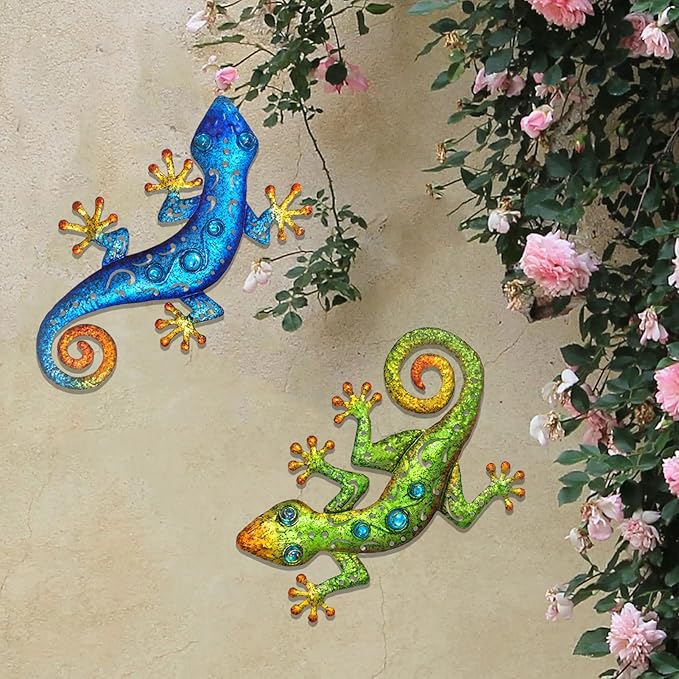 Metal Gecko Wall Decor Lizard Wall Sculpture Garden Art Hanging Indoor Outdoor Suitable for Patio Porch Fence Living Room Patio Decor.