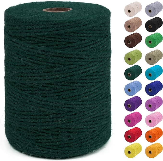 JeogYong 2mm Jute Twine String 656 Feet Natural Thick Garden Hemp Twine for Crafts, Outdoor, Gardening, Gift Wrapping, Plants, Packing Materials (Dark Green)